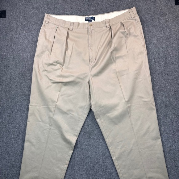 Polo Ralph Lauren Big Andrew Pants Men's 48x32 Khaki Pleated Cotton Classic - Picture 2 of 12